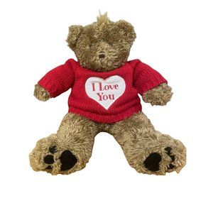 Pawsenclaws Vintage brown teddy bear with a red sweater with an I love you heart